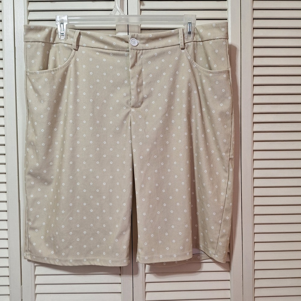 Lily by Firmiana Tan Corduroy Floral Polka Dot Shorts Womens 2XL High Rise